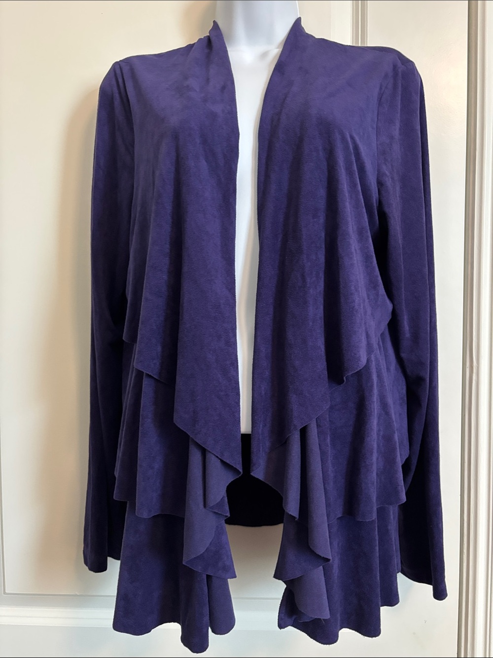 Briggs NY Purple Faux Suede Layered Open-Front Women's Sweater Jacket Size L